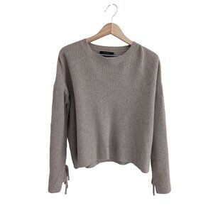 Olivaceous Lace Up Sleeve Cropped Wool Blend Neutral Sweater Size L